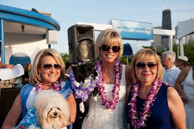 2014 Beach Party Co Chairs Kimberly Gleeson Cheri Lawrence Christine Mallul with dogs Spencer Bentley